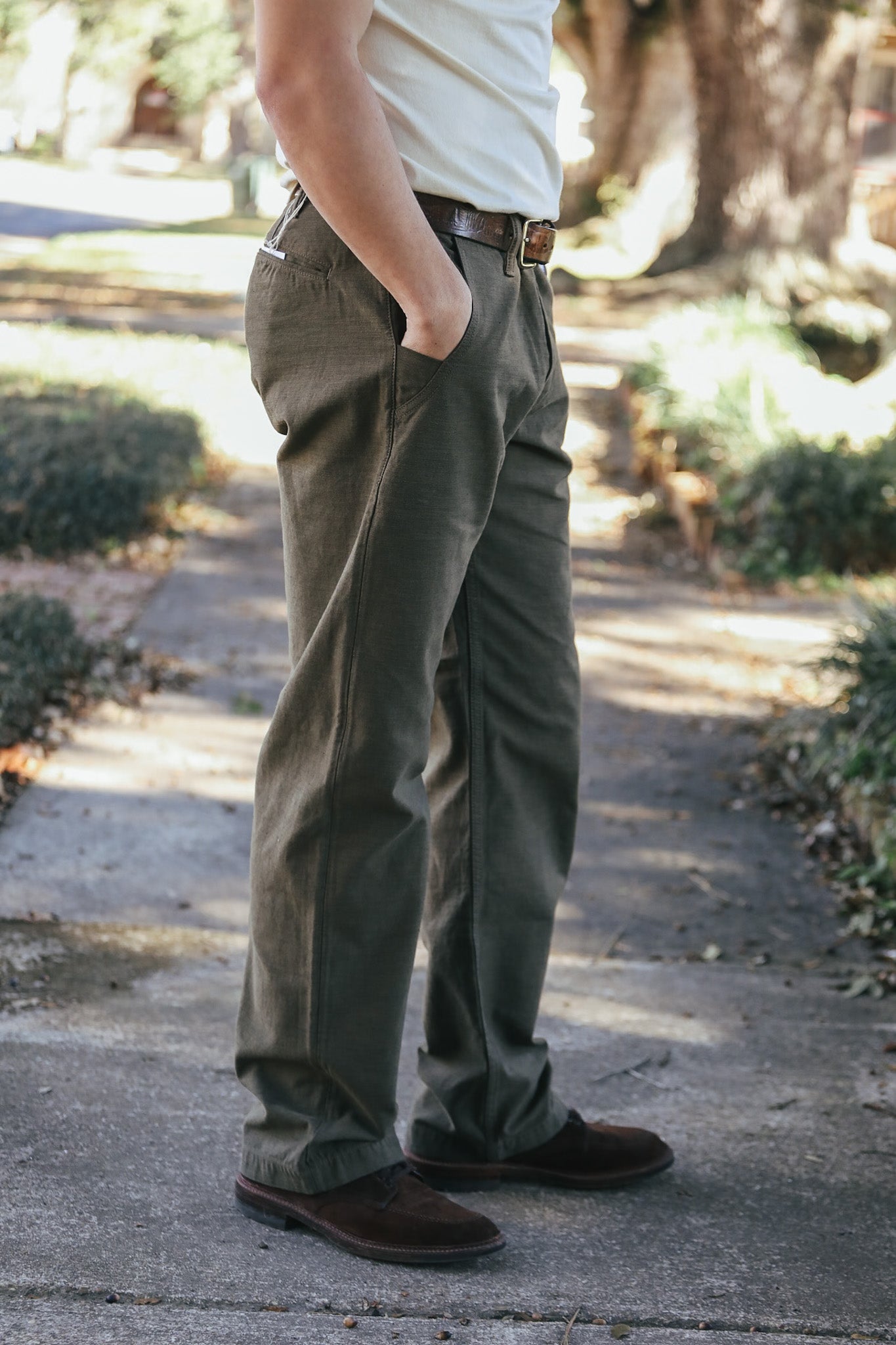 1185-KH Back Satin Sulfur Yarn Dye Trousers/Piped Straight - Khaki