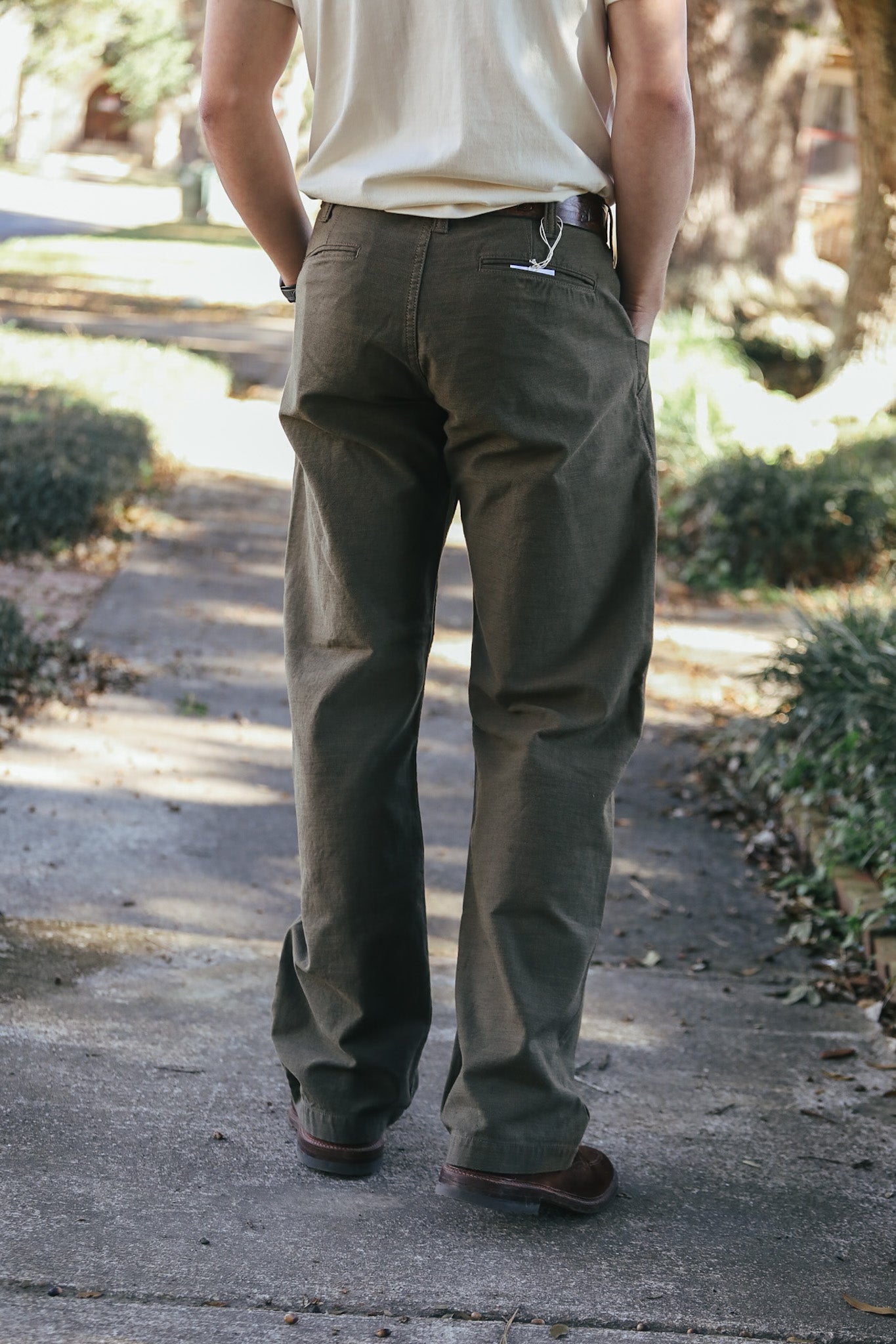 1185-KH Back Satin Sulfur Yarn Dye Trousers/Piped Straight - Khaki