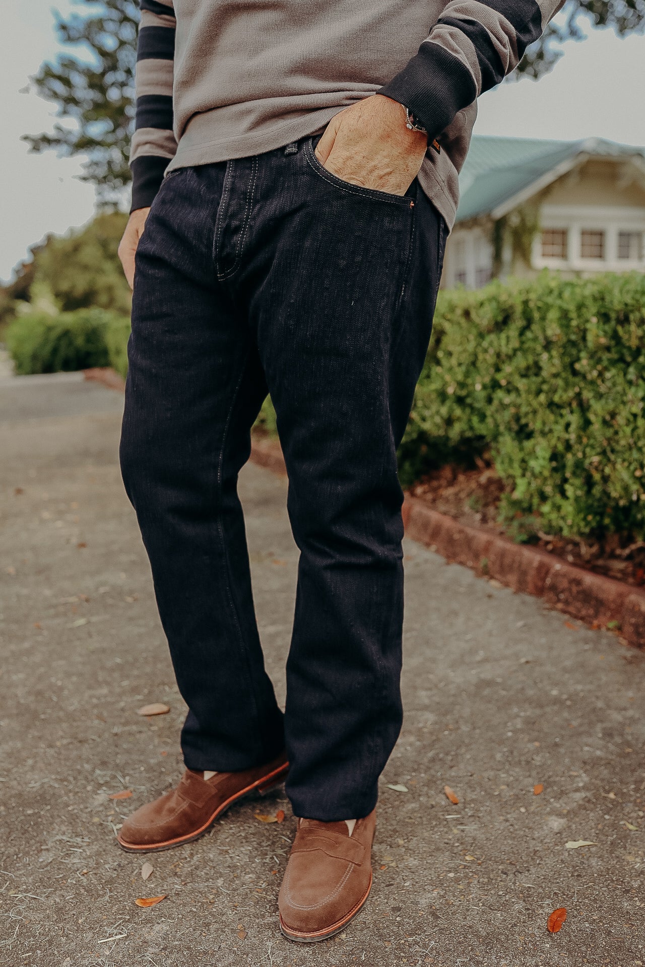 16oz Slubby Selvedge Denim Super Slim Cut Jeans - Indigo Overdyed Black IH-555S-SLBod