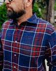 L/S Matty Shirt Handwoven Cotton Madras Plant - Indigo/Cutch