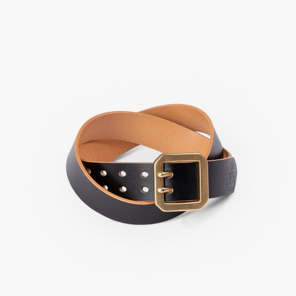 OGL Double Prong Garrison Buckle Leather Belt - Hand-Dyed Black