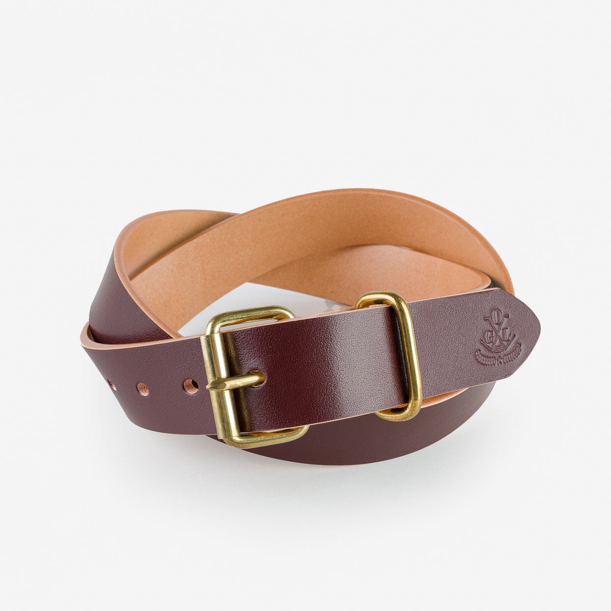OGL Single Prong Brass Roller Buckle Leather Belt - Hand Dyed Brown