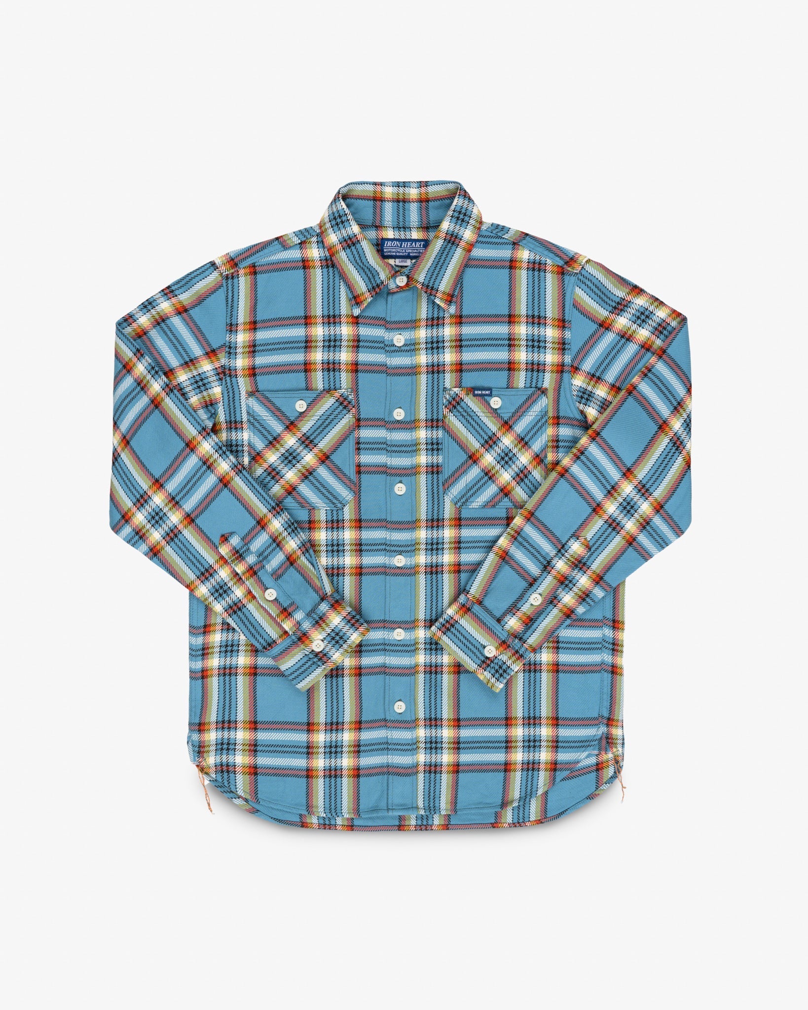 IHSH-442-SAX Iron Heart 9oz Selvedge Flannel Check Work Shirt - Sax Bl Iron Shop Provisions IHSH-442-SAX Iron Heart 9oz Selvedge Flannel Check Work Shirt - Sax Bl Iron Shop Provisions