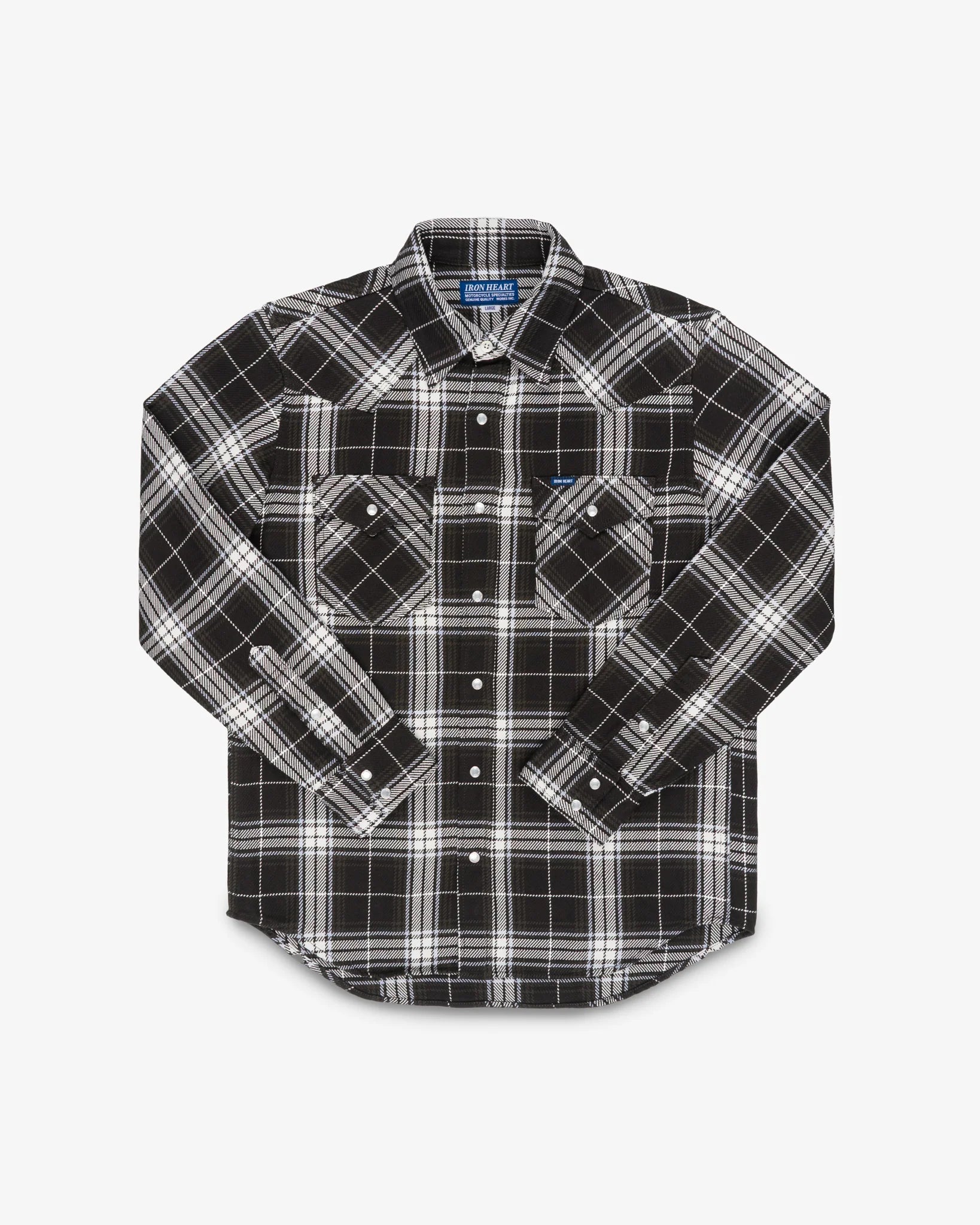 IHSH-439-BLK Iron Heart 9oz Selvedge Flannel Check Western Shirt