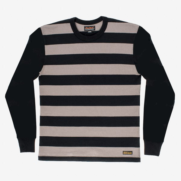 11oz Cotton Knit Long-Sleeved Sweater - Striped Body with Black Arms IHTB-05-GRY