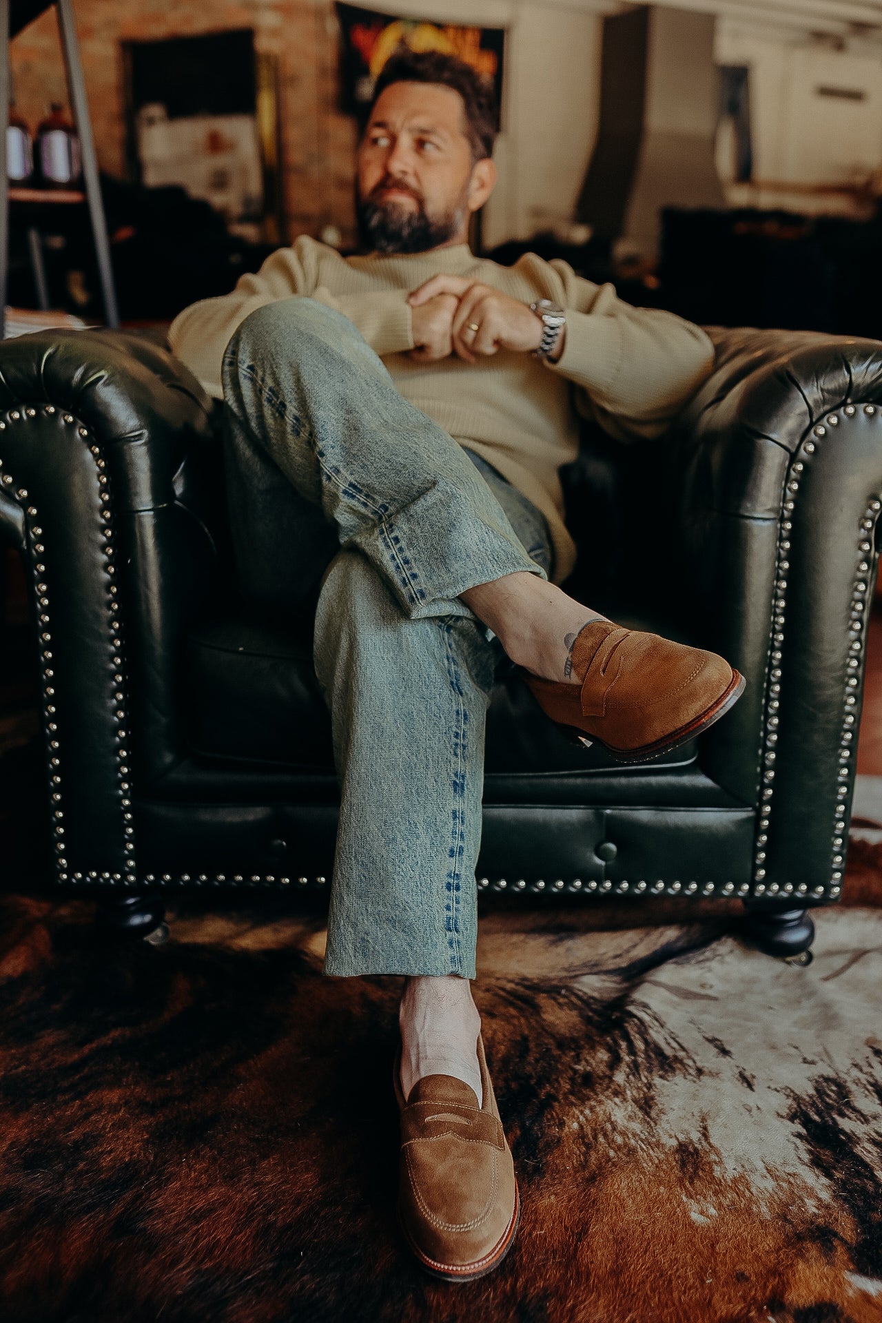 6221L Unlined Penny Loafer- Snuff Suede with Rubber Sole