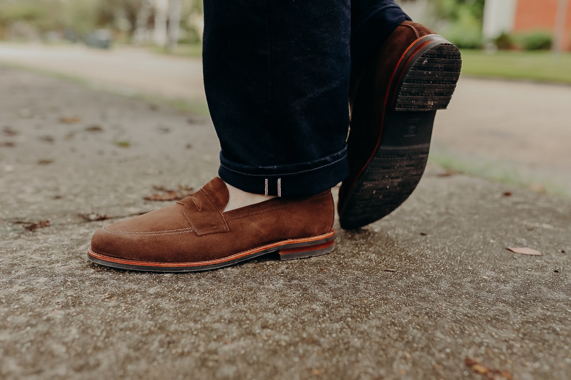 6224L Unlined Penny Loafer-Dark Brown Suede with Rubber Sole