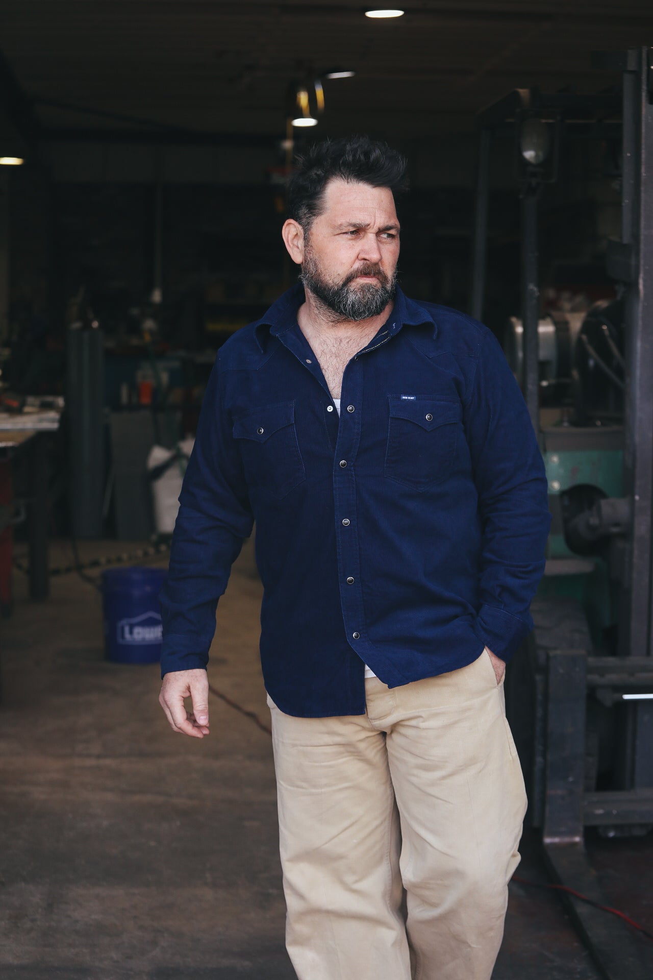 IHSH-438-IND Iron Heart 7.5oz Selvedge Corduroy Western Shirt