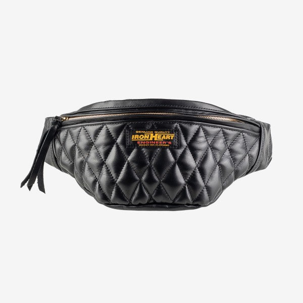 IHE-45-BLK Iron Heart Diamond Stitched Leather Waist Bag - Black