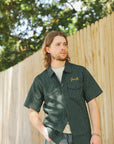 Coke Stripe Embroidered Short Sleeve Work Shirt- Green (SC39528)