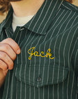 Coke Stripe Embroidered Short Sleeve Work Shirt- Green (SC39528)