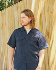 Coke Stripe Embroidered Short Sleeve Work Shirt- Navy (SC39528)