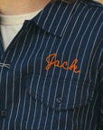 Coke Stripe Embroidered Short Sleeve Work Shirt- Navy (SC39528)
