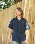 Coke Stripe Embroidered Short Sleeve Work Shirt- Navy (SC39528)