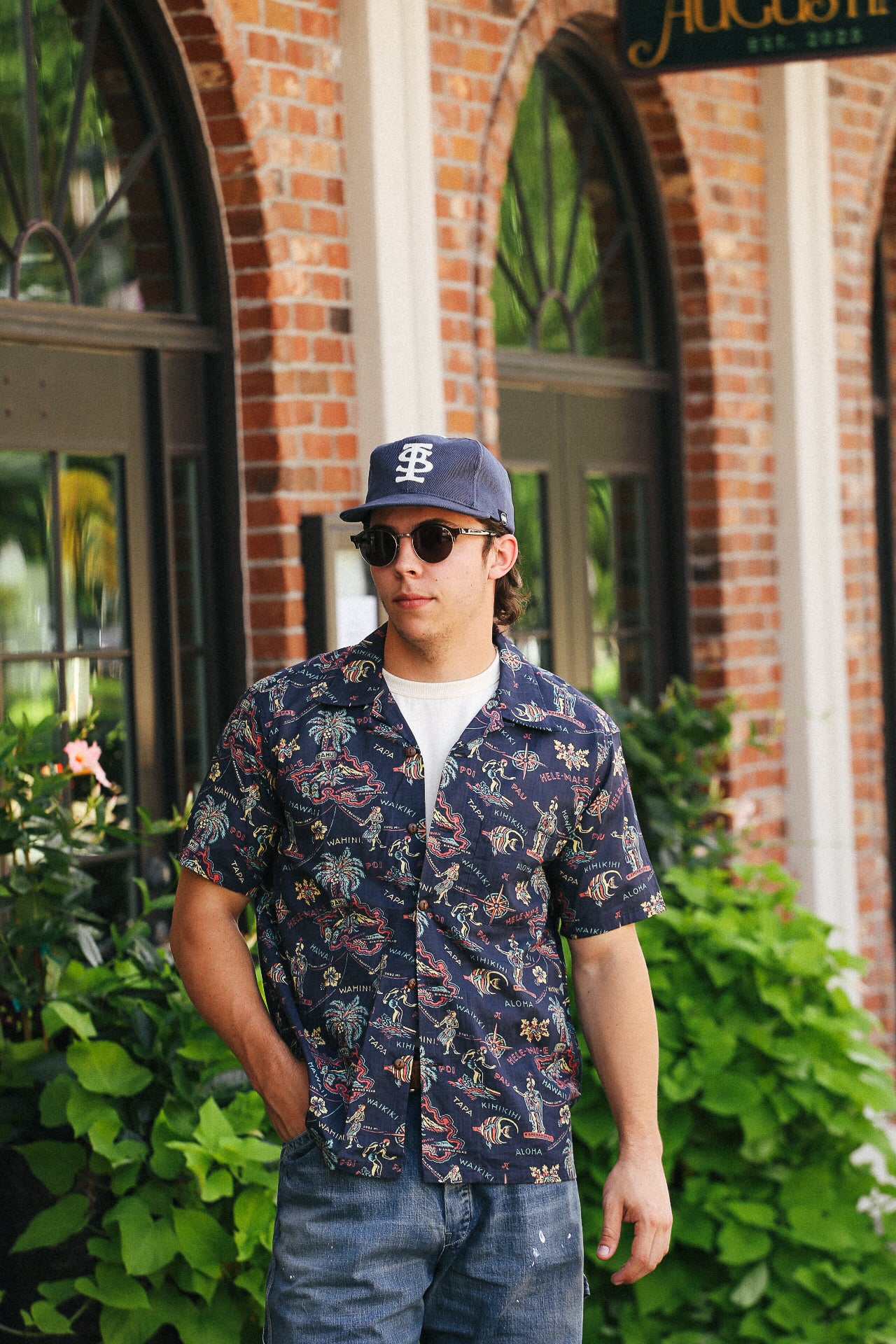 Cotton Linen Slub Yarn Hawaiian Shirt- Hele-mai-e Navy (SS39501)