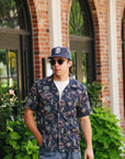 Cotton Linen Slub Yarn Hawaiian Shirt- Hele-mai-e Navy (SS39501)