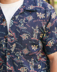 Cotton Linen Slub Yarn Hawaiian Shirt- Hele-mai-e Navy (SS39501)
