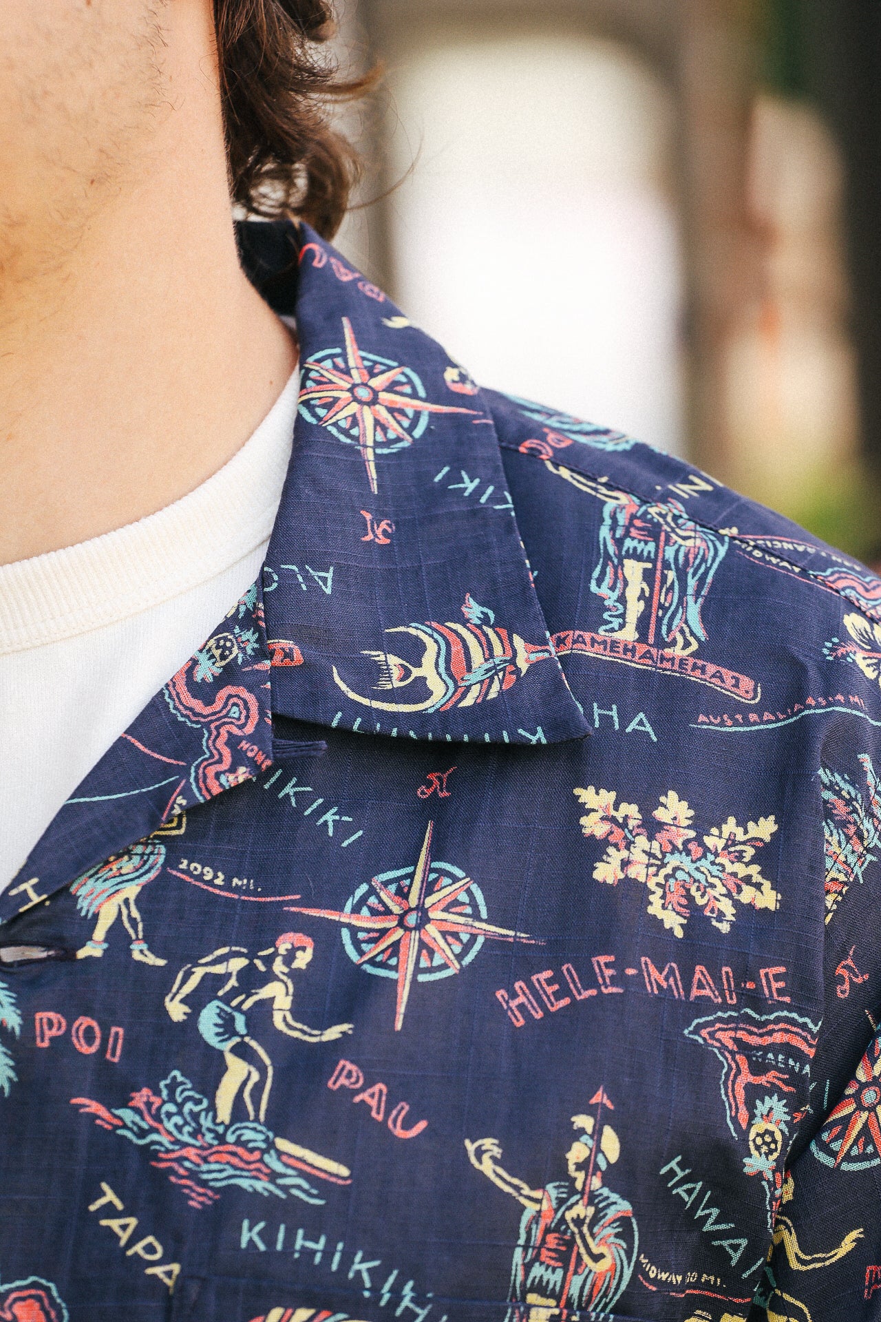 Cotton Linen Slub Yarn Hawaiian Shirt- Hele-mai-e Navy (SS39501)