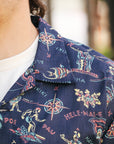 Cotton Linen Slub Yarn Hawaiian Shirt- Hele-mai-e Navy (SS39501)