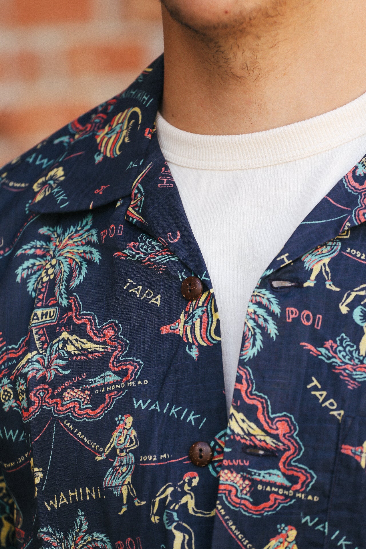 Cotton Linen Slub Yarn Hawaiian Shirt- Hele-mai-e Navy (SS39501)