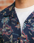Cotton Linen Slub Yarn Hawaiian Shirt- Hele-mai-e Navy (SS39501)