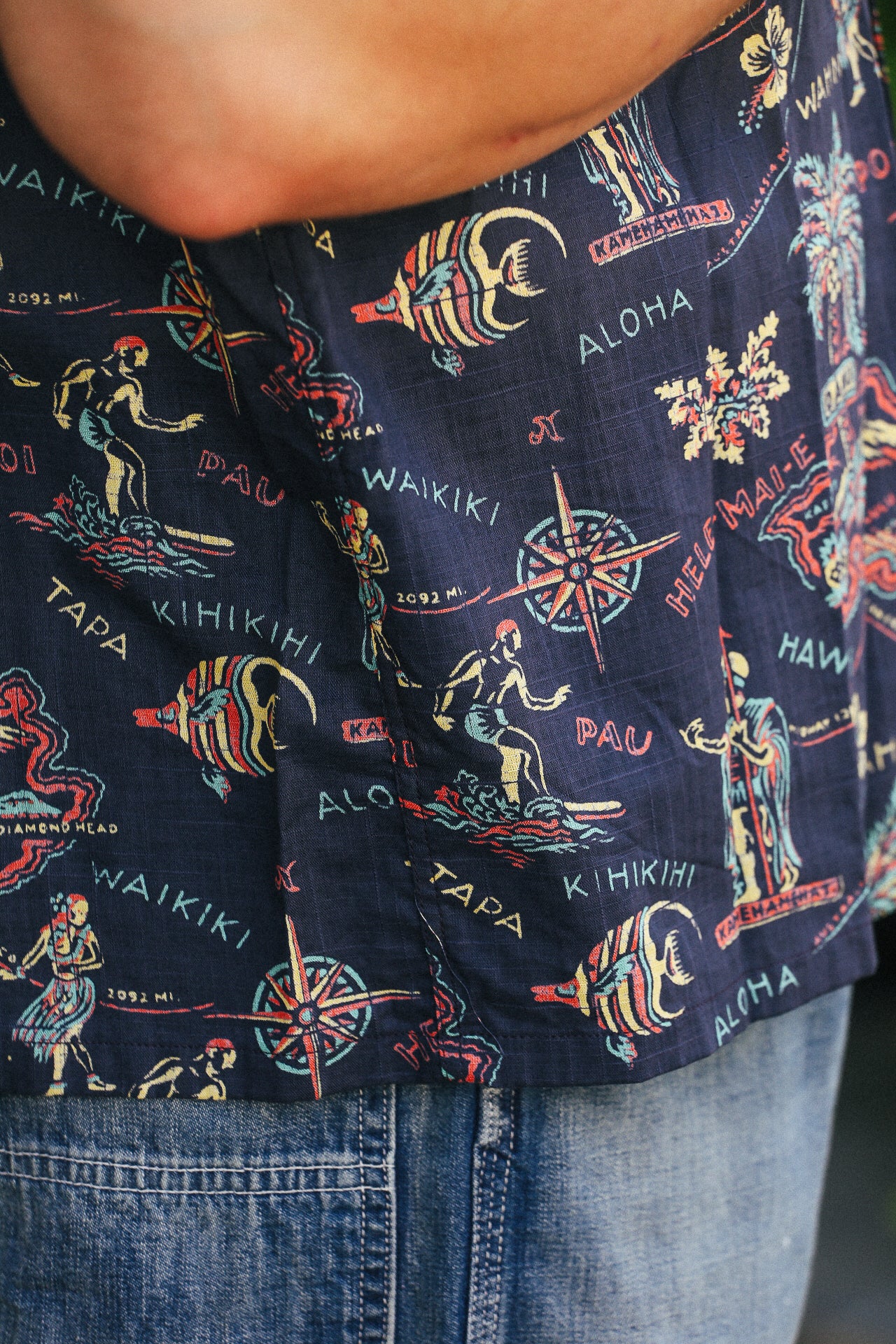 Cotton Linen Slub Yarn Hawaiian Shirt- Hele-mai-e Navy (SS39501)