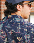 Cotton Linen Slub Yarn Hawaiian Shirt- Hele-mai-e Navy (SS39501)