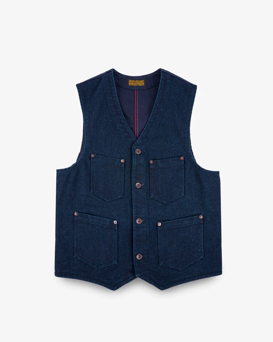 14oz Sashiko Dobby Cloth / Duck Work Vest - Indigo IHV-50-IND