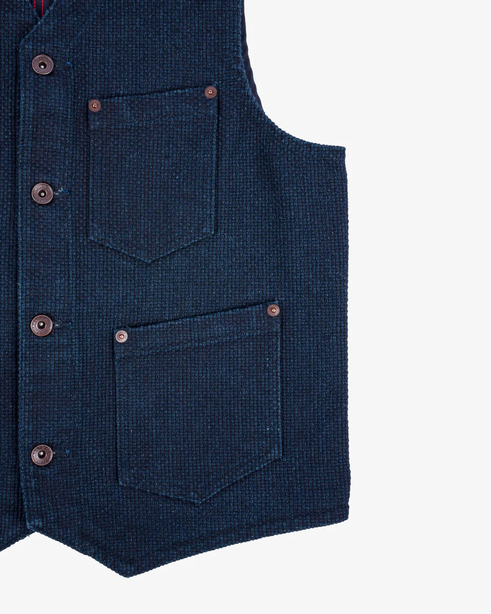 14oz Sashiko Dobby Cloth / Duck Work Vest - Indigo IHV-50-IND
