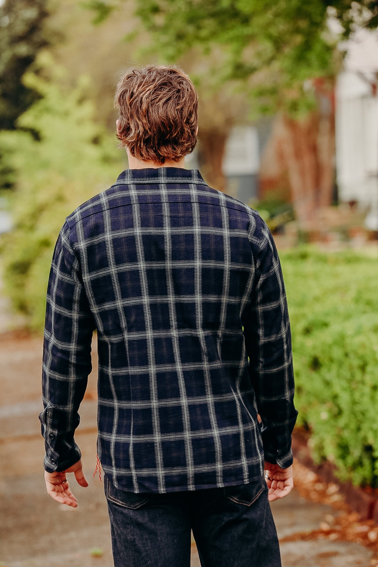 9oz Selvedge Indigo Check Flannel Work Shirt - Black IHSH