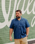 Vacation Shirt-Indigo Microcheck