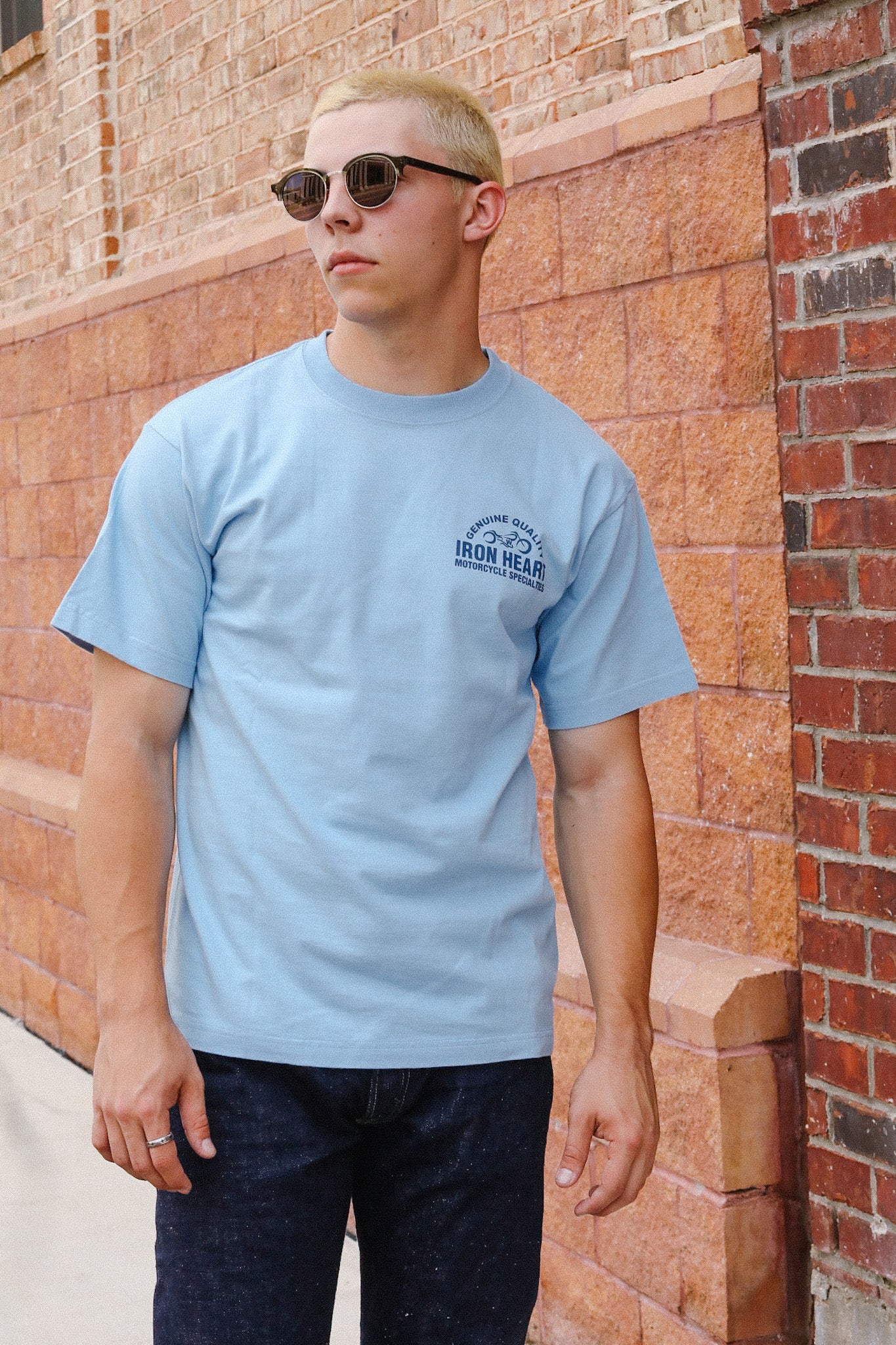 7.5oz Printed Loopwheel Crew Neck T-Shirt - Sax Blue IHT