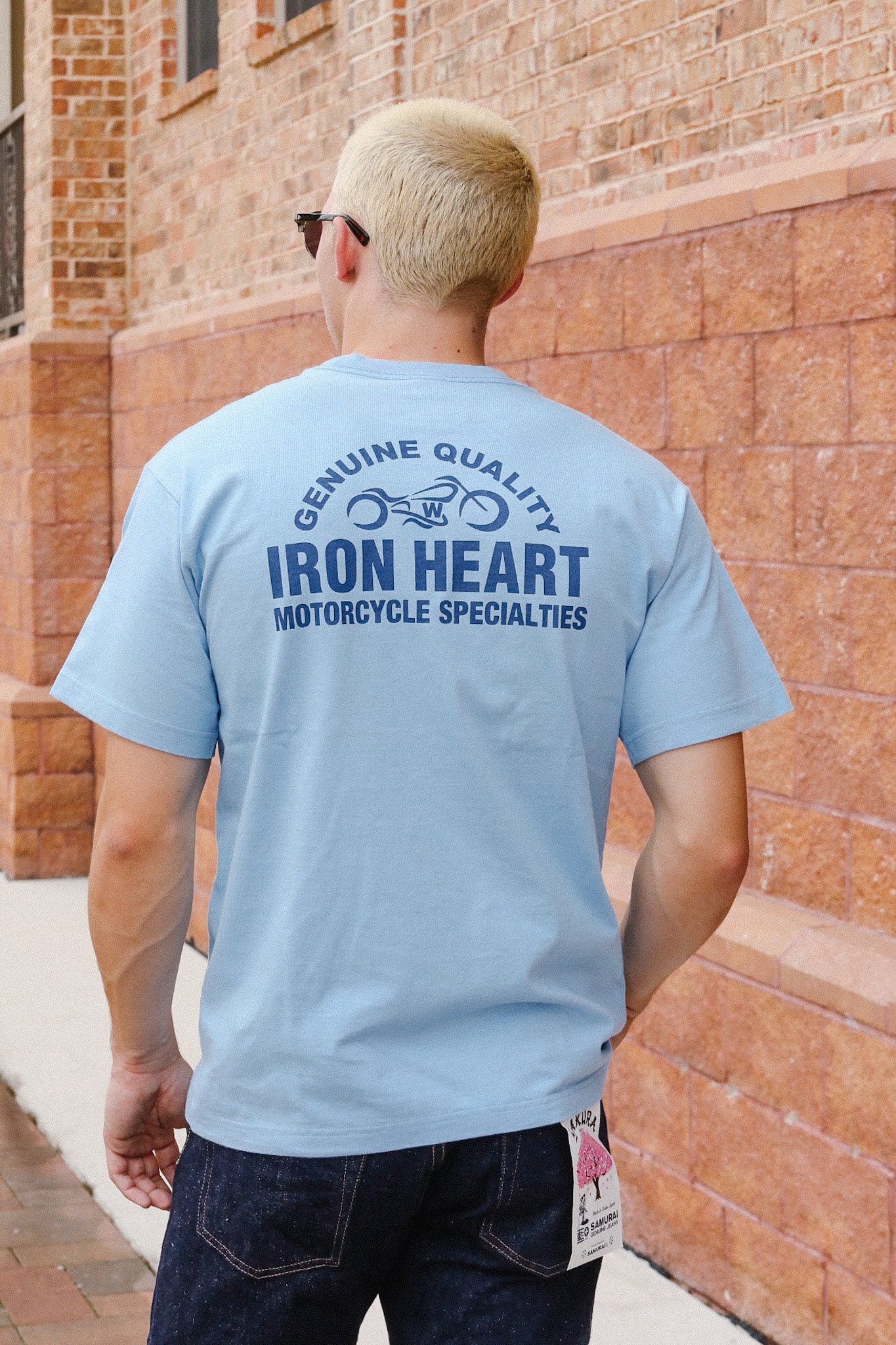 7.5oz Printed Loopwheel Crew Neck T-Shirt - Sax Blue IHT-2504-SAX