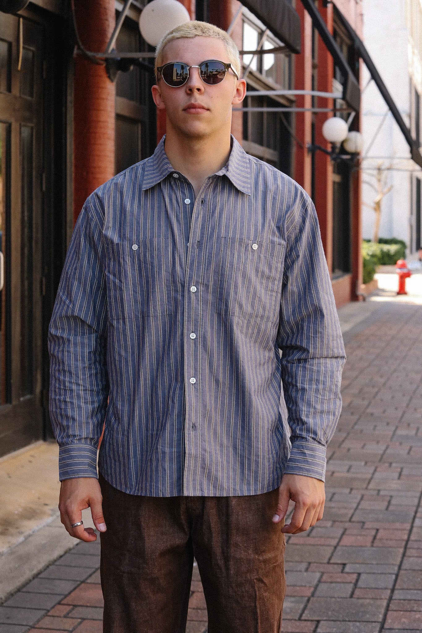 トップス COOTIE / Stripe Broad L/S Shirt - Navy COOTIE PRODUCTIONS/Stripe Broad L/S Shirt（NAVY