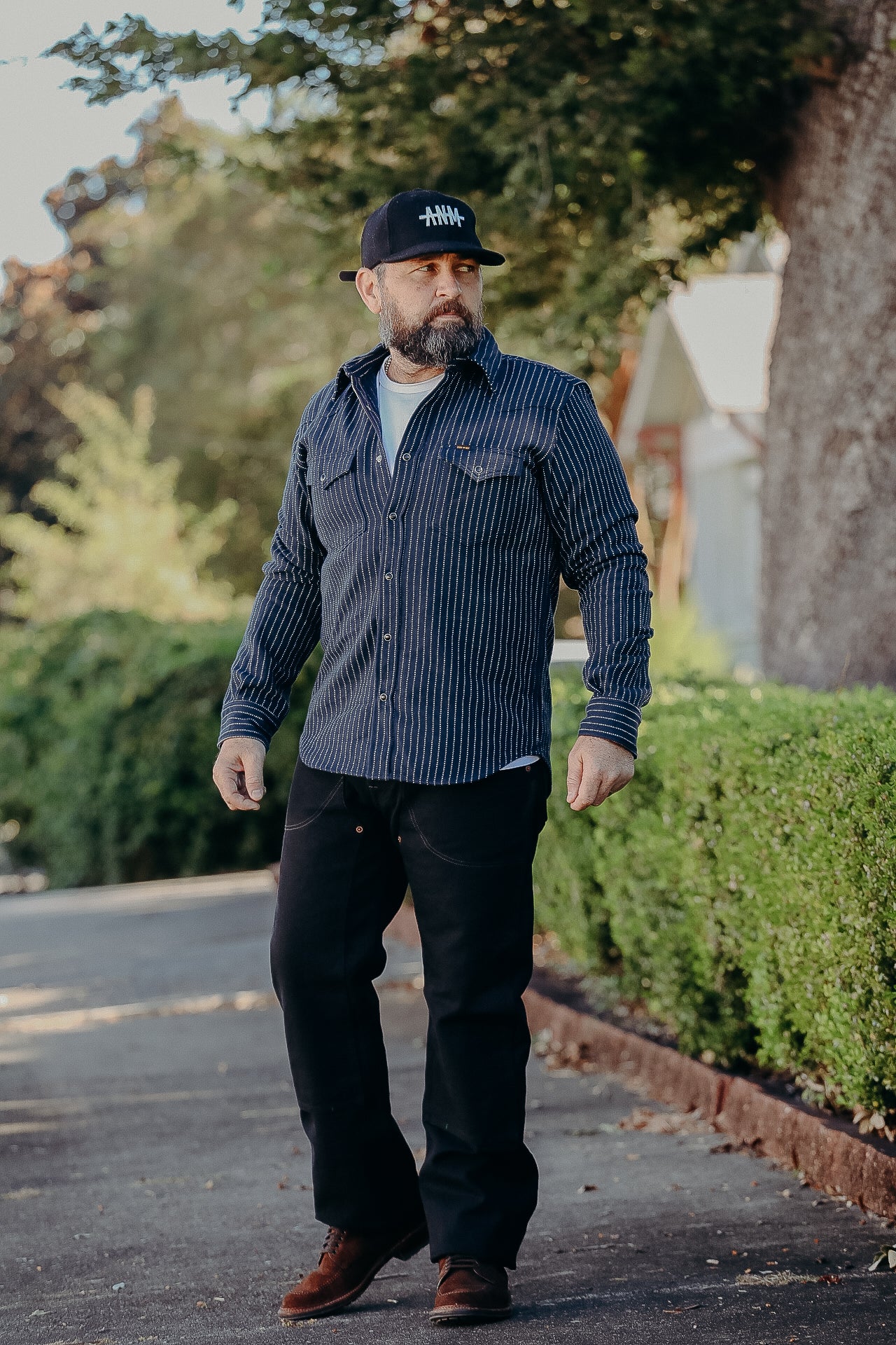 12oz Ultra Heavy Flannel Chalk Stripe Western Shirt - Navy IHSH-401-NAV