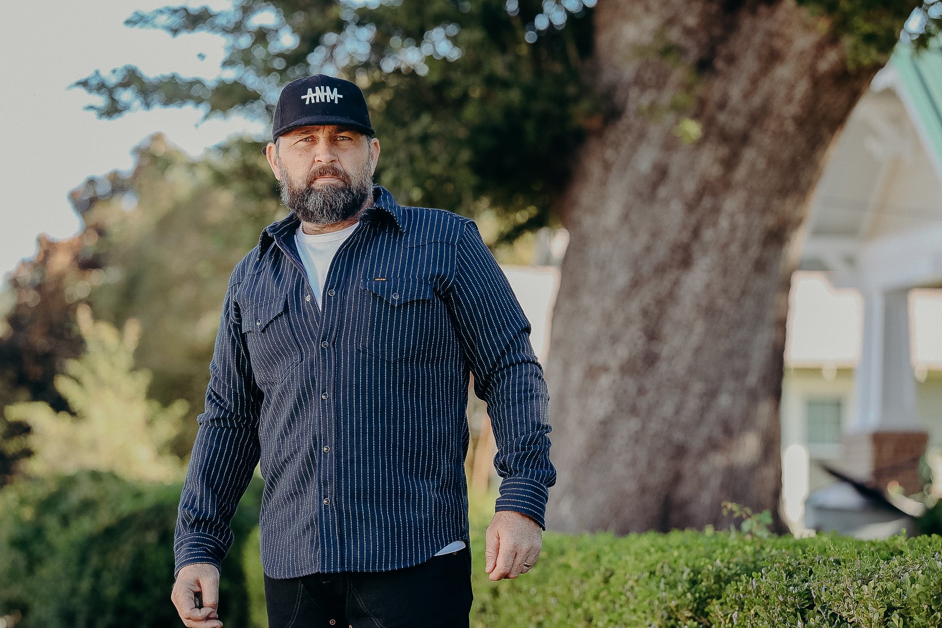 12oz Ultra Heavy Flannel Chalk Stripe Western Shirt - Navy IHSH-401-NAV