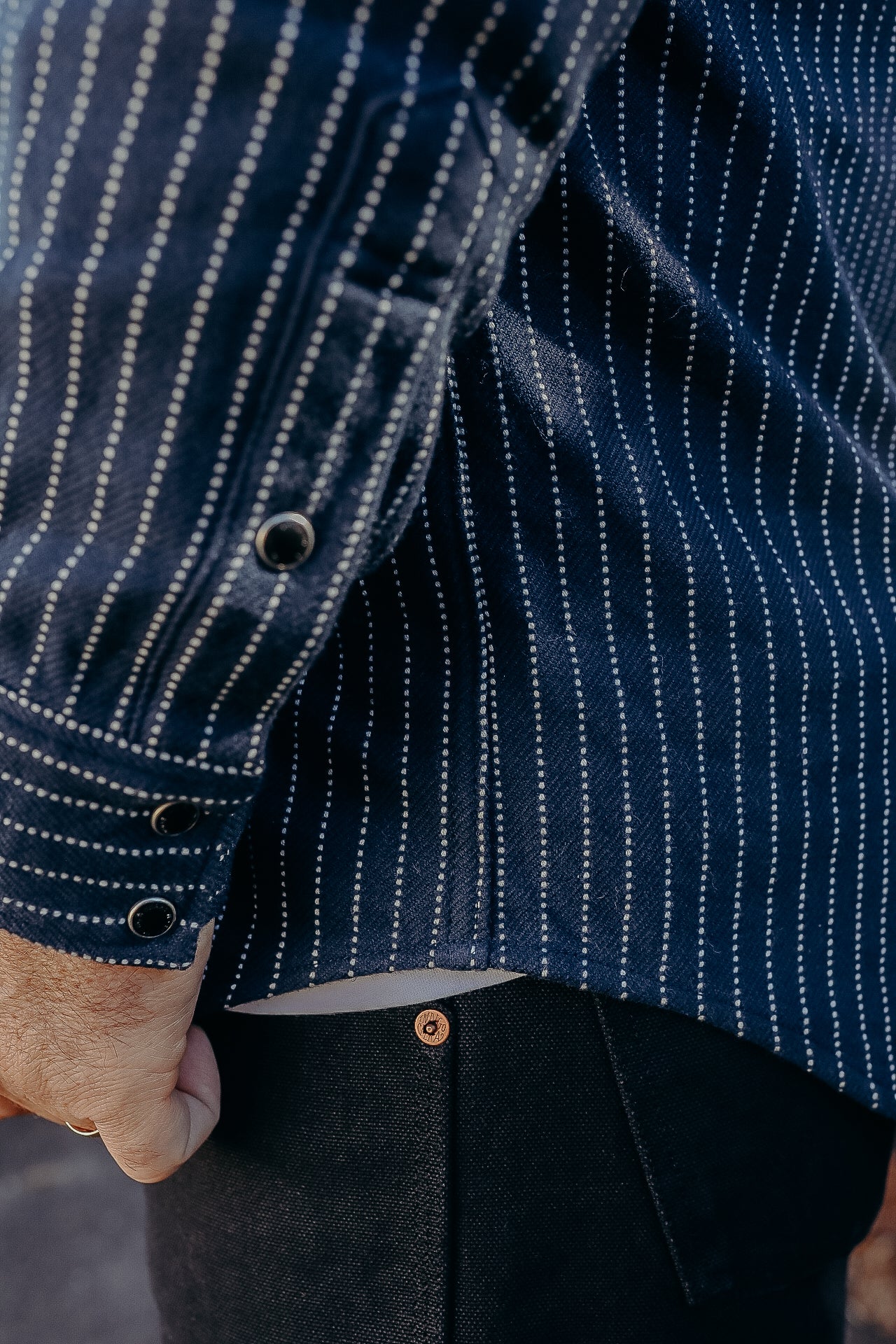 12oz Ultra Heavy Flannel Chalk Stripe Western Shirt - Navy IHSH-401-NAV