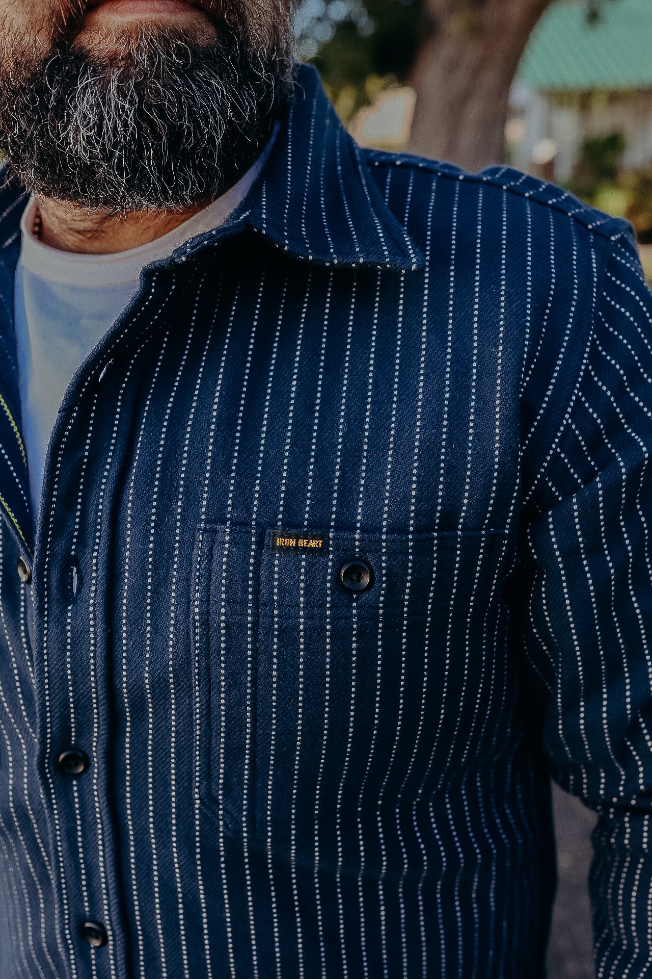 12oz Ultra Heavy Flannel Chalk Stripe Work Shirt - Navy IHSH-402-NAV