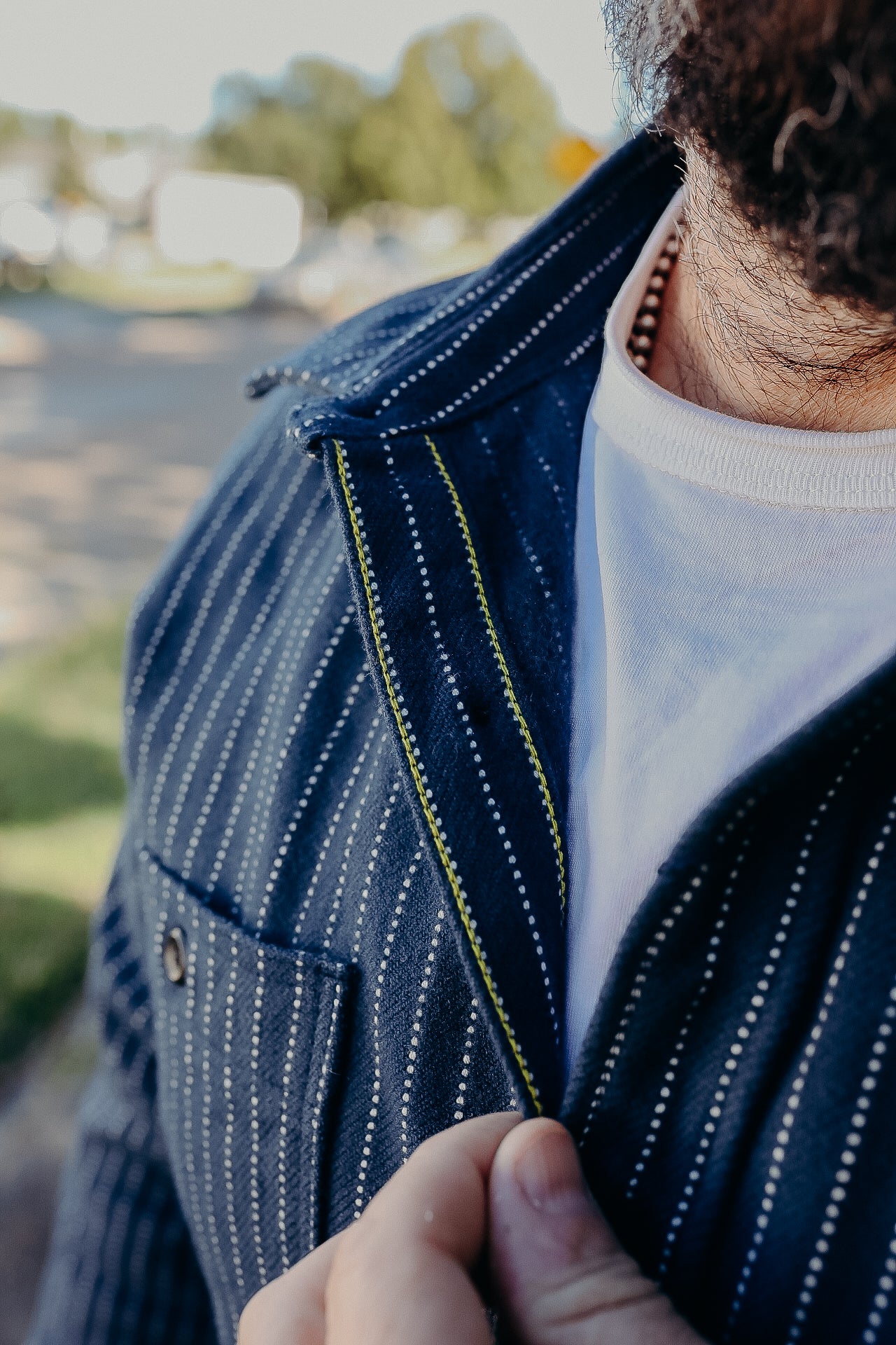 12oz Ultra Heavy Flannel Chalk Stripe Work Shirt - Navy IHSH-402-NAV