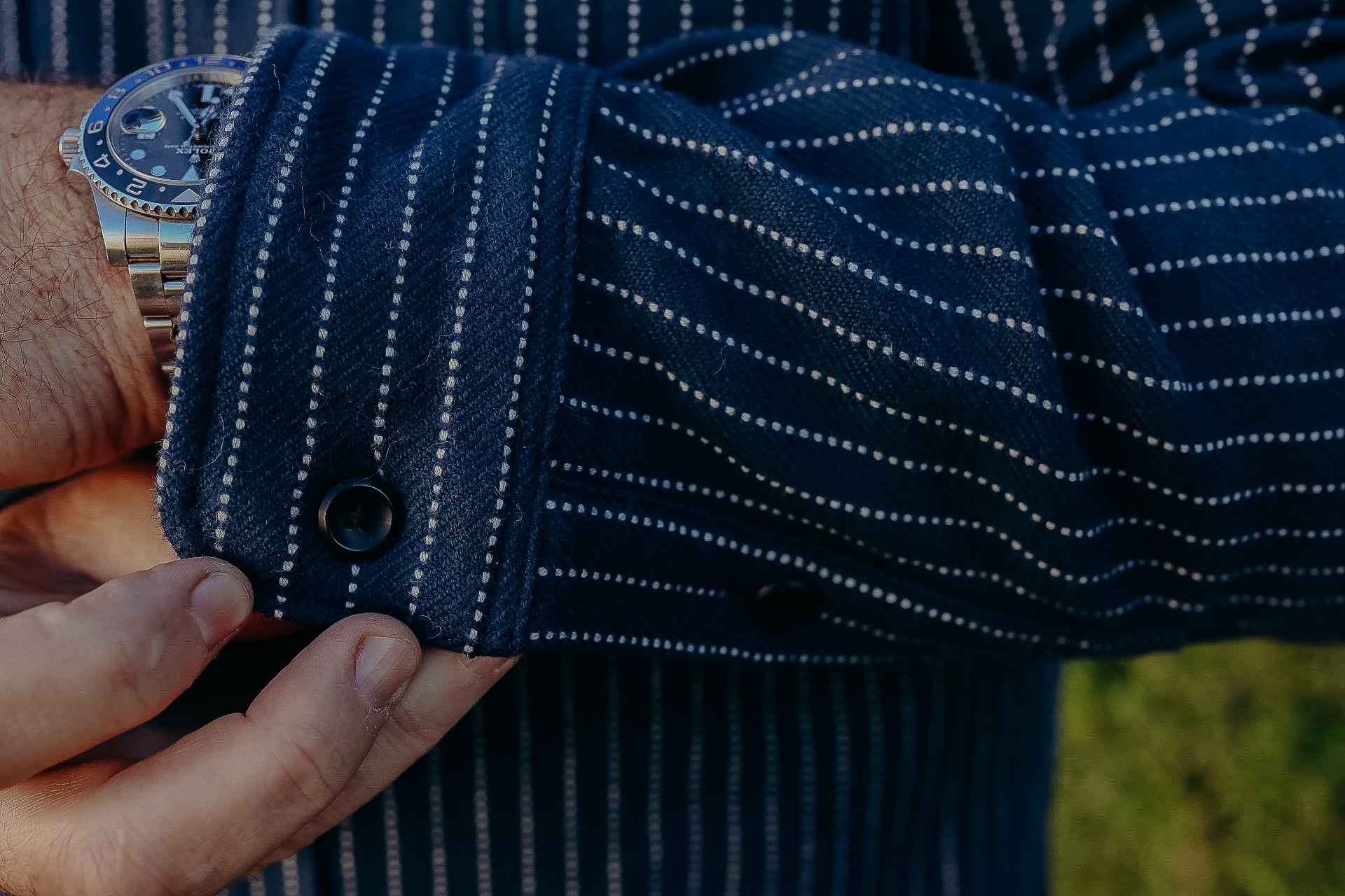 12oz Ultra Heavy Flannel Chalk Stripe Work Shirt - Navy IHSH-402-NAV