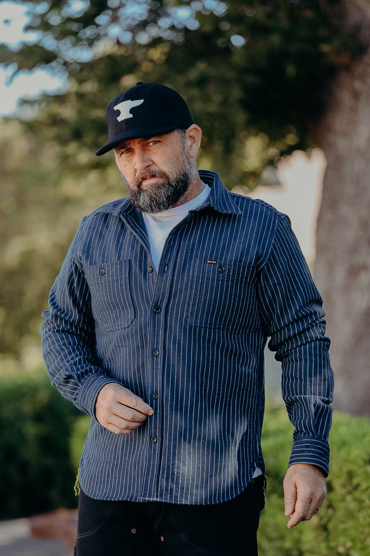 12oz Ultra Heavy Flannel Chalk Stripe Work Shirt - Navy IHSH-402-NAV