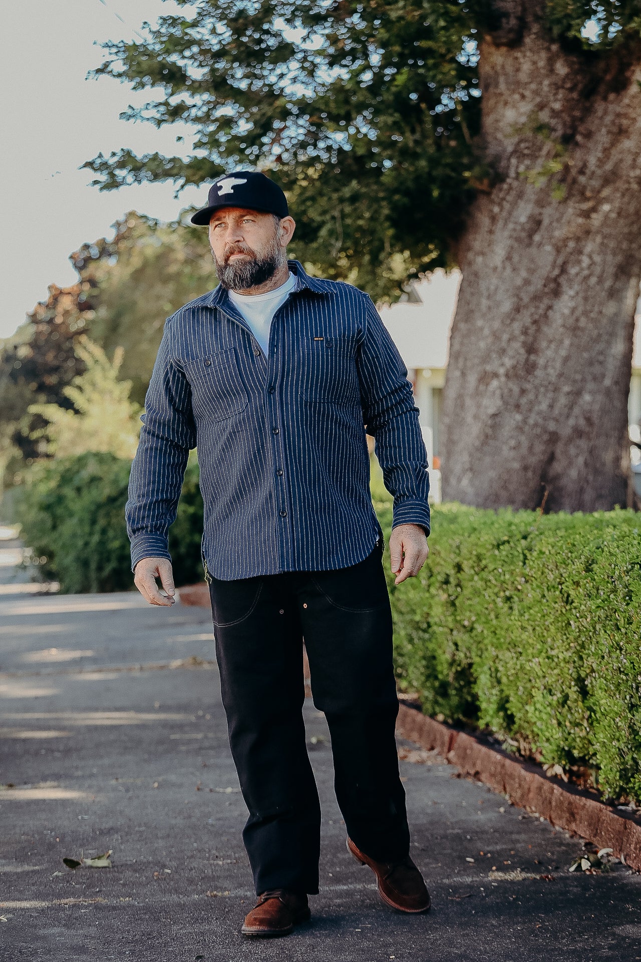 12oz Ultra Heavy Flannel Chalk Stripe Work Shirt - Navy IHSH-402-NAV