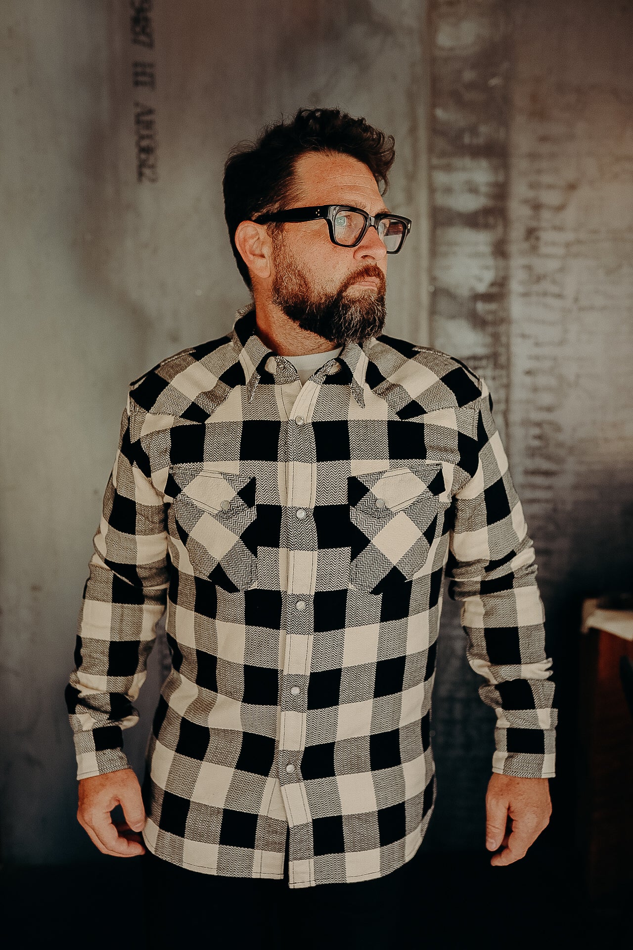 BLOCK CHECK FLANNEL WESTERN SHIRT-IVORY/BLACK FN-SNW-101L – Iron  