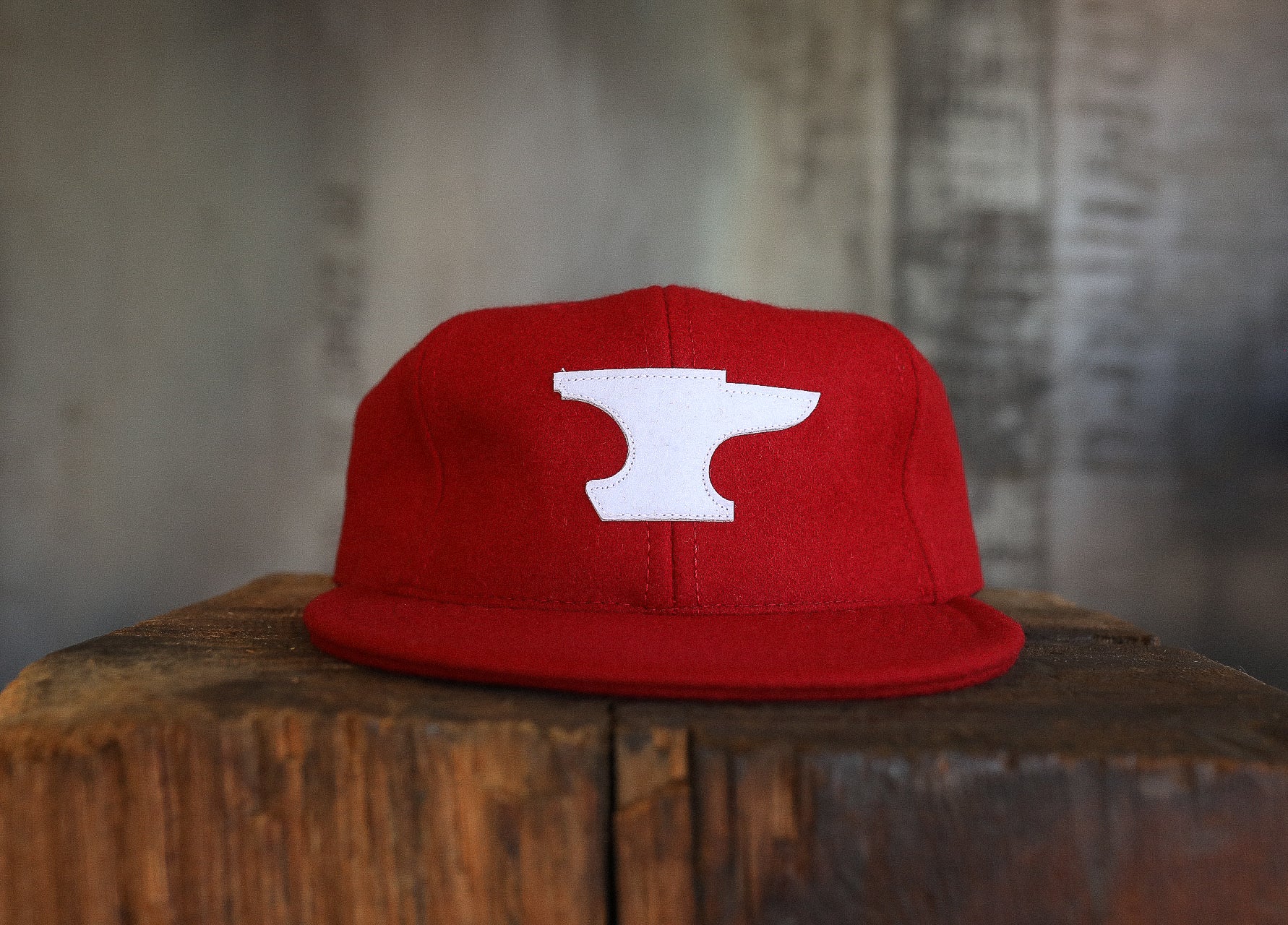 Vintage Unstructured Hainsworth Wool Cap- Anvil/ Red