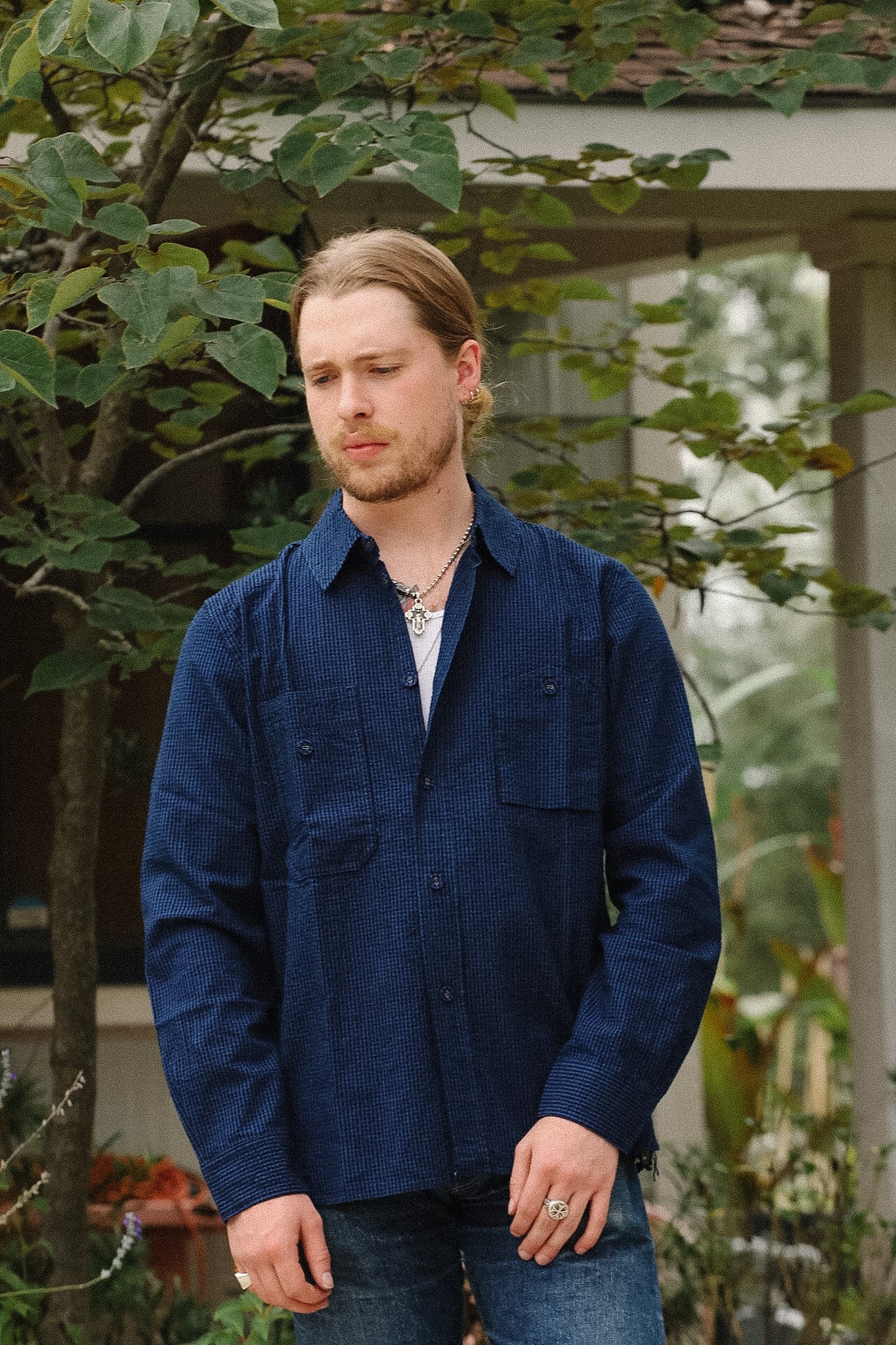 Pure Blue Japan LS-2244-2 Seersucker Indigo Check Shirt- Gingham