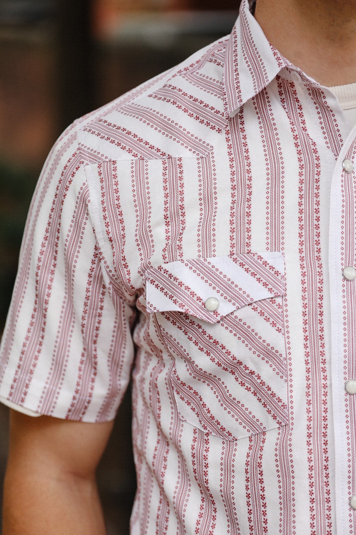 Short Sleeve Western- Desert Dobby Stripe Red