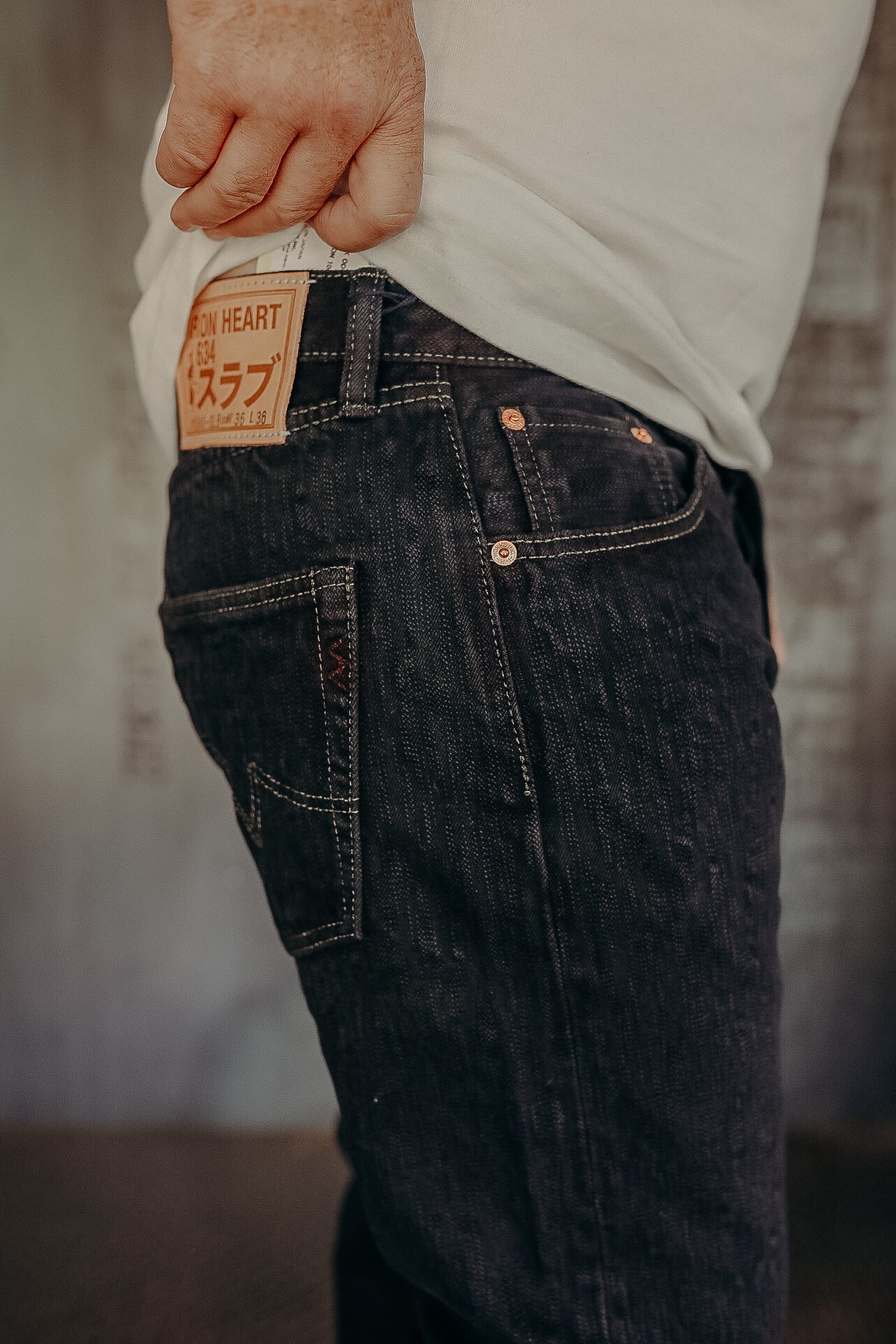 16oz Slubby Selvedge Denim Straight Cut Jeans - Indigo Overdyed Black IH-634S-SLBod