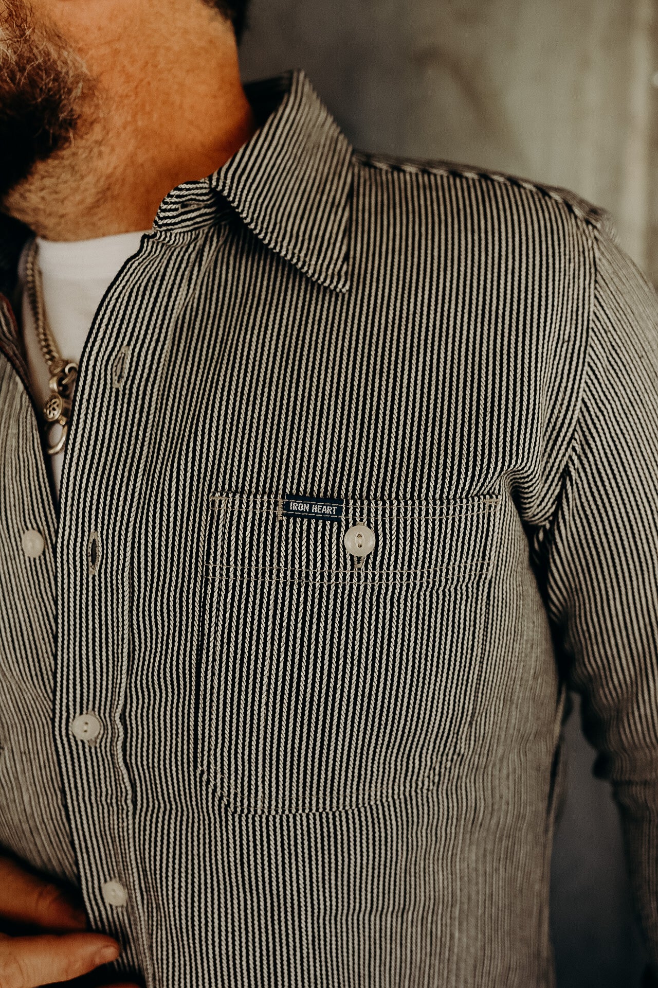 8oz Herringbone Hickory Stripe Work Shirt - Indigo