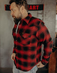Ultra Heavy Flannel Ombré Check Western Shirt - Red/Black IHSH-130-RED