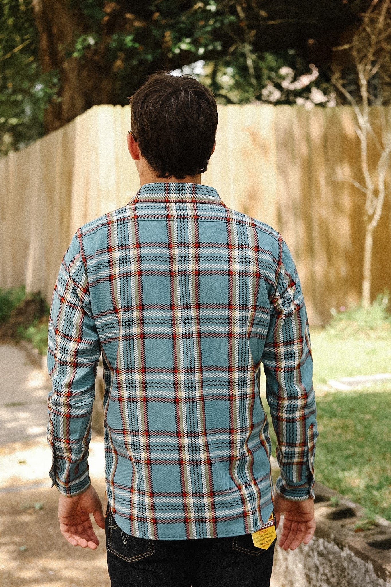 IHSH-442-SAX Iron Heart 9oz Selvedge Flannel Check Work Shirt